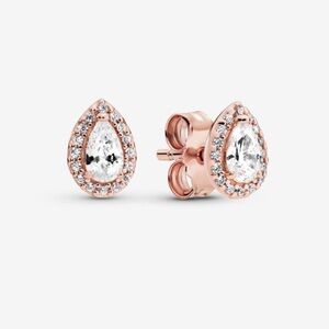 Tear drop rose gold halo stud earrings